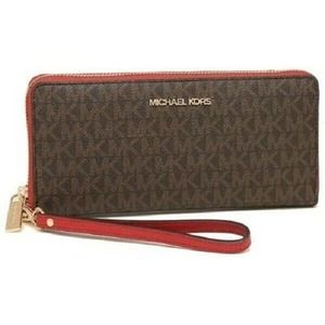 Michael Kors JET SET TRAVEL Large Continental Zip Wallet Wristlet Brown $278 Nwt